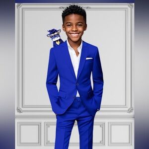 YuanLu Vibrant Blue Boy’s Three Piece Suit Set